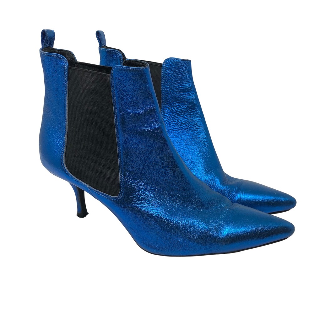 Anine Bing Metallic Blue Ankle Boots Womens 40 US 9 Electric Blue Pointed Kitten